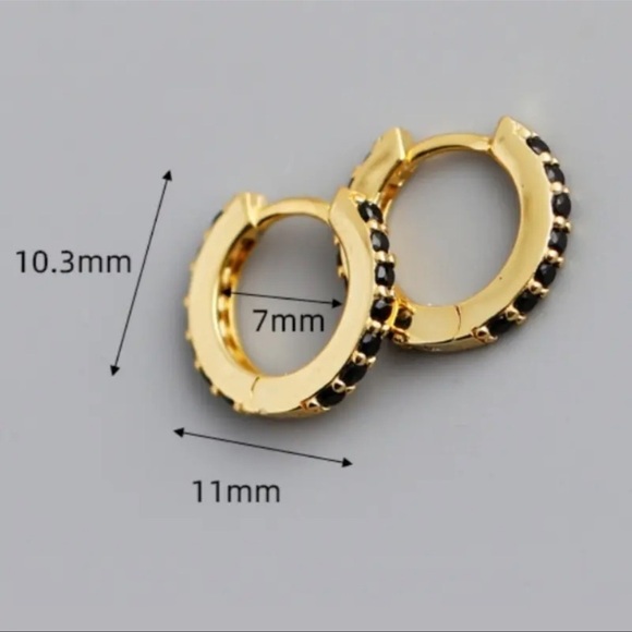 COPY - COPY - Gold Black Crystal Mini Small Huggie Hoop Earrings - Picture 3 of 6